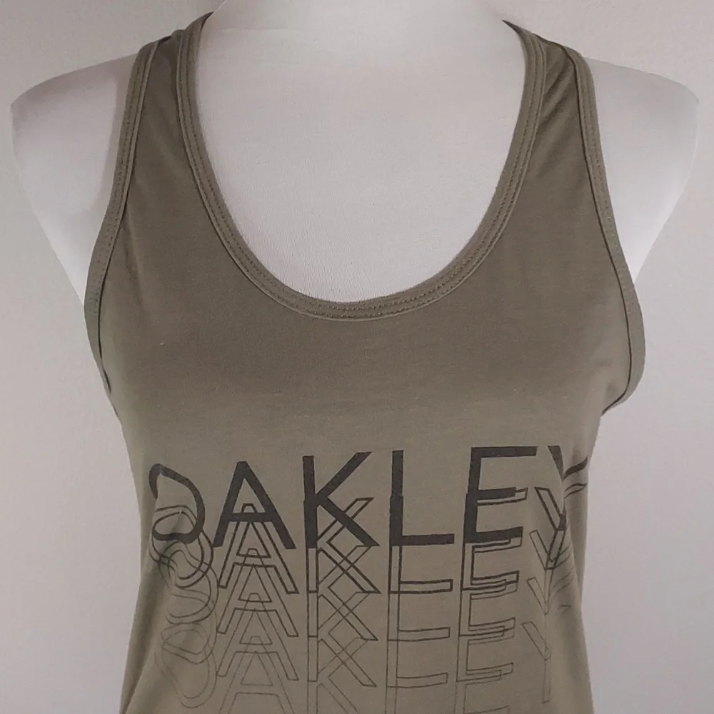 Oakley Olive Green Racerback Graphic Print Logo Athletic Tank Top Size XS - Picture 5 of 8